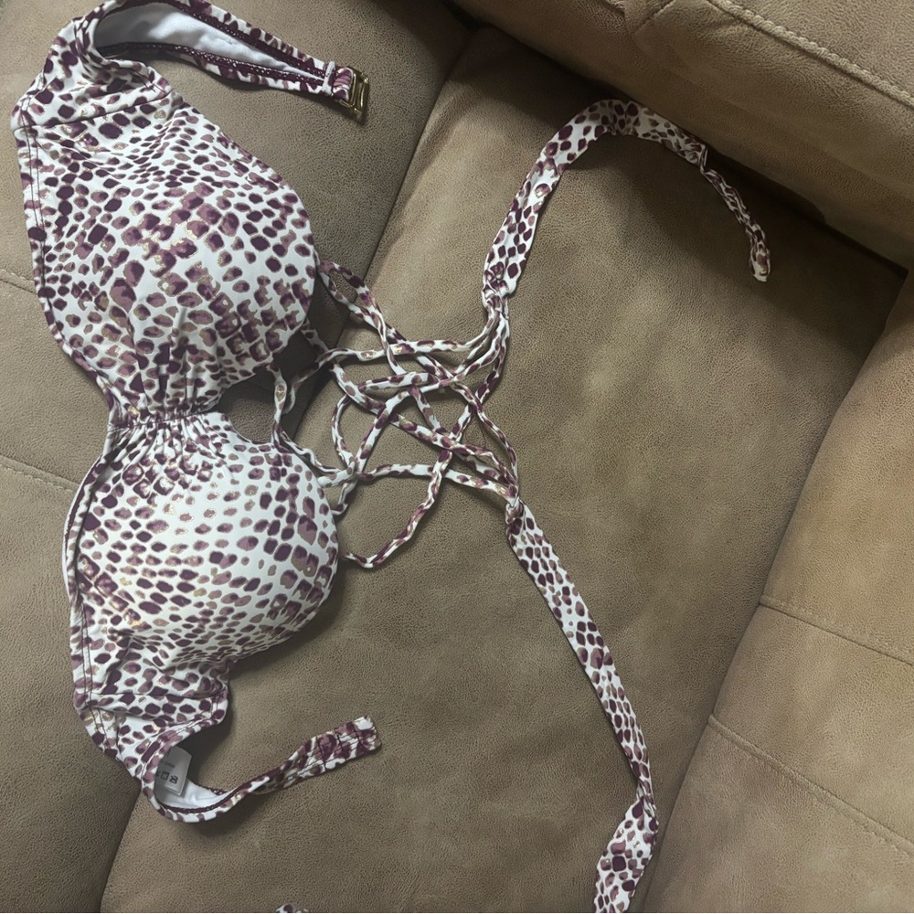 Ambrielle Reptile Print Swim Suit Bra and Bottoms Set with Purple Accents